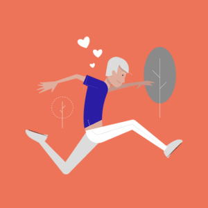 Illustration adulte sautant dans un jardin