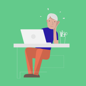 Illustration adulte assis à son bureau de travail