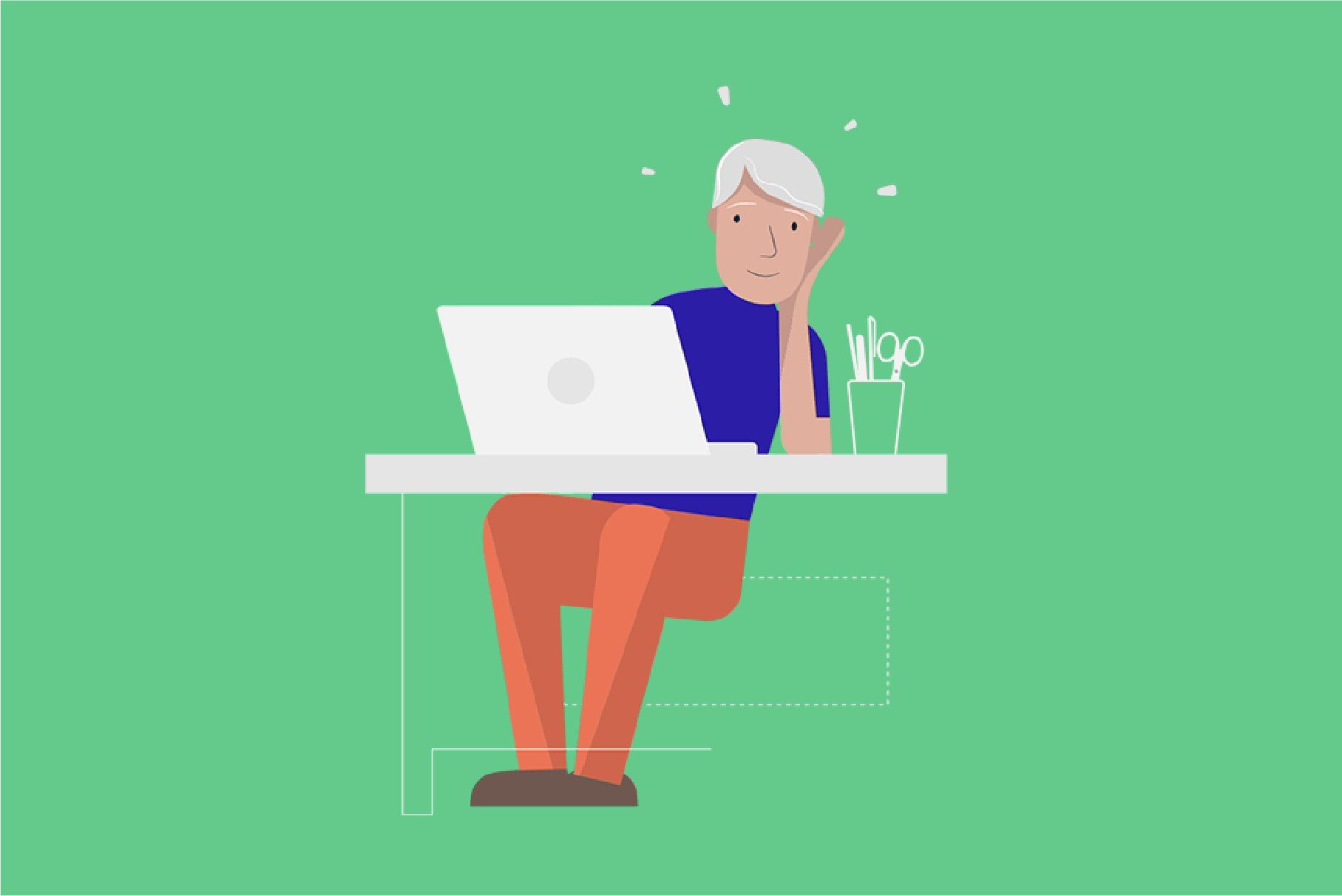 Illustration adulte assis à son bureau de travail